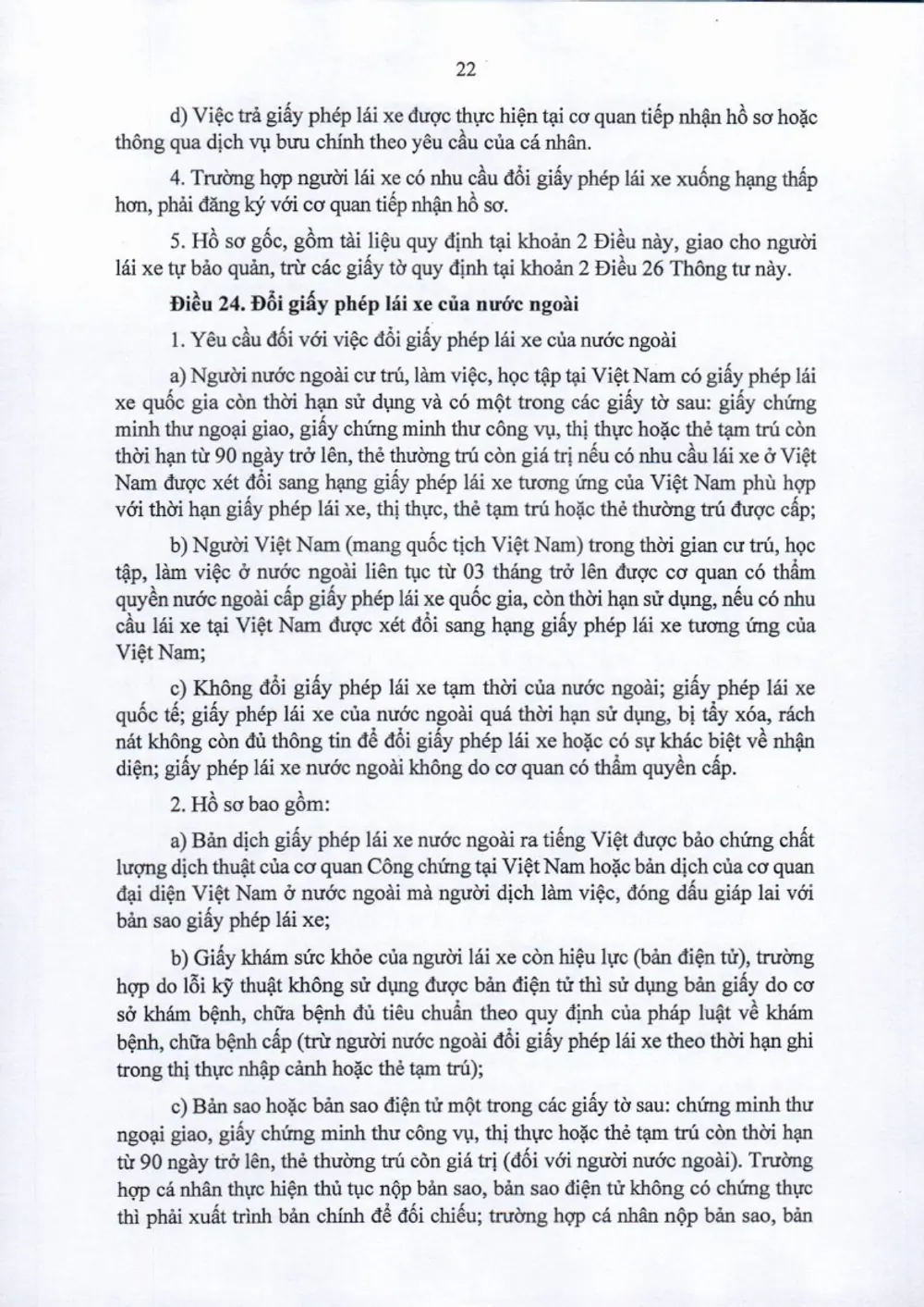 Printed page of a Vietnamese police circular where the article on converting a foreign driving licence begins