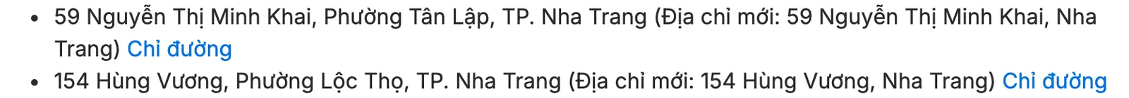 List on the Pharmacity website with two Nha Trang street addresses, each followed by a directions link
