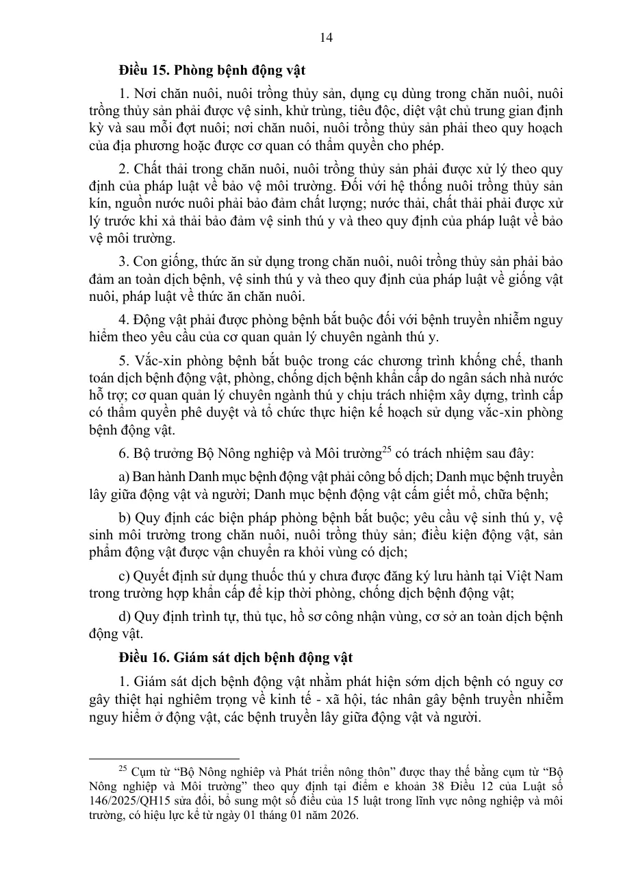 Printed page of a Vietnamese animal health law with numbered clauses on disease prevention for animals