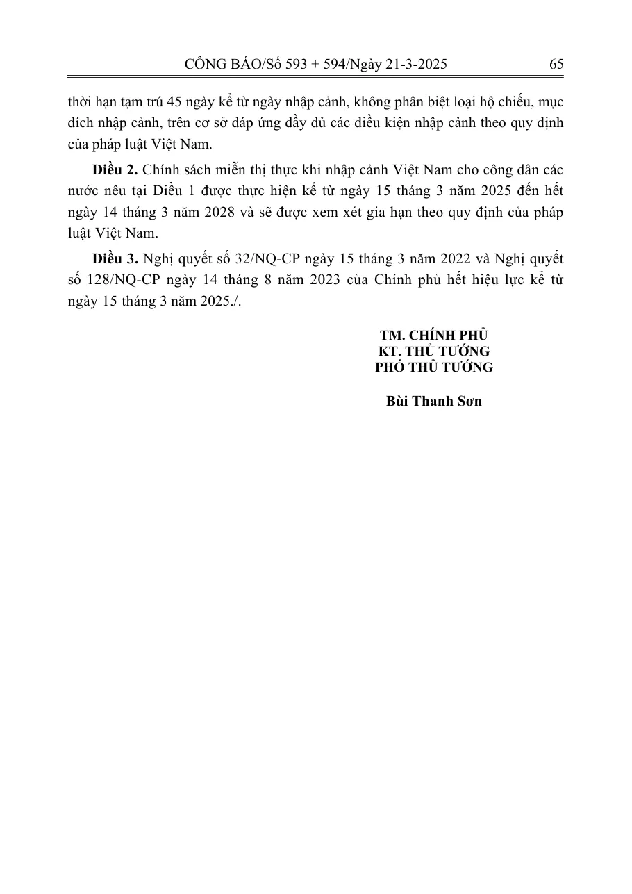 Official Gazette page of the 2025 exemption resolution with Article 2 on the visa exemption policy and its end date.